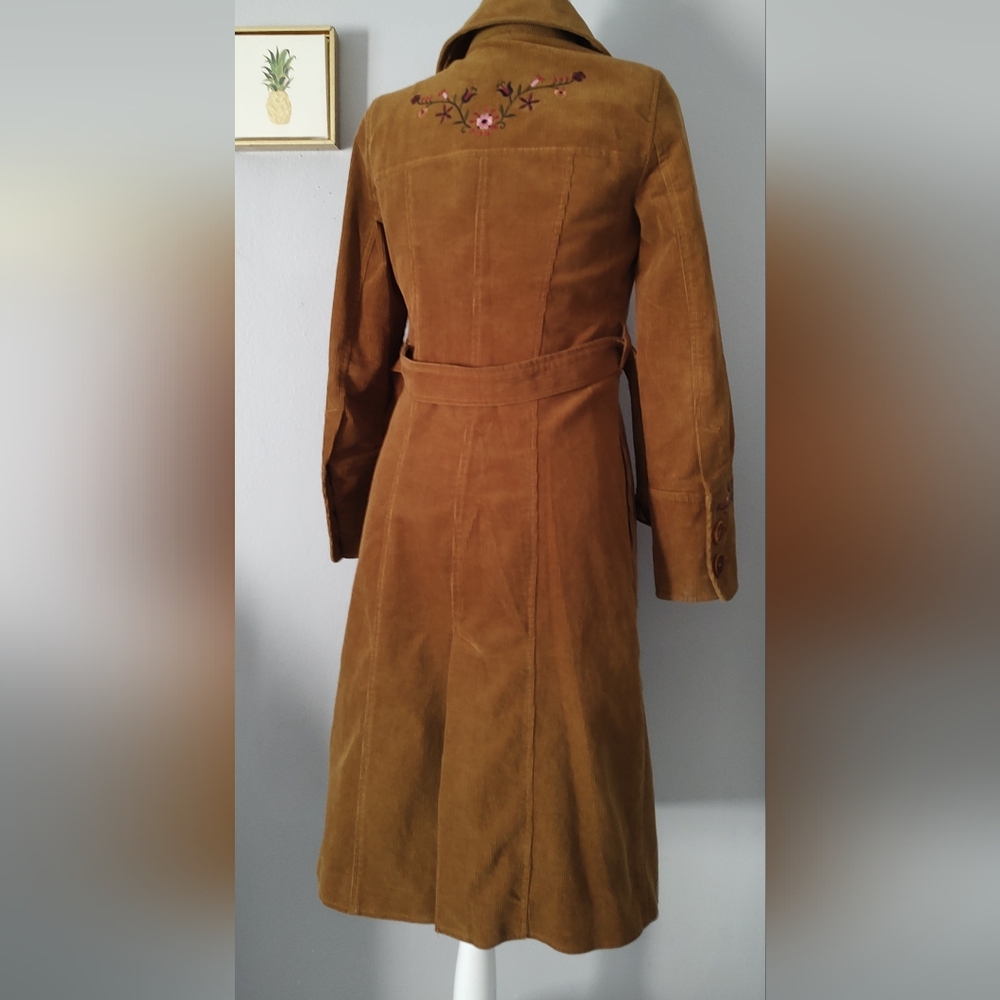 Vintage Corduroy Long Jacket Women Jean Basic Style 70s' Embroidery Size Medium - Picture 7 of 15